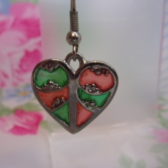 Stained Glass Heart Dangle Pierced Earrings - Picture 3 of 7